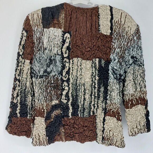 Vintage Joseph Ribkoff Jacket Womens Sz 12 Black Scrunch Textured Designer Chic - Picture 2 of 11